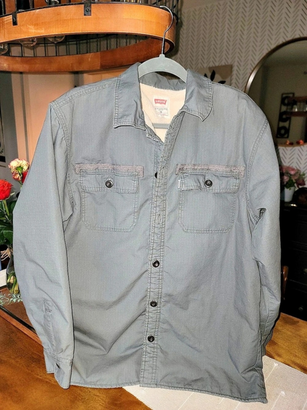 Levi's Sherpa/Fleece Lined Utility Shirt Jacket Men's Gray Size Medium